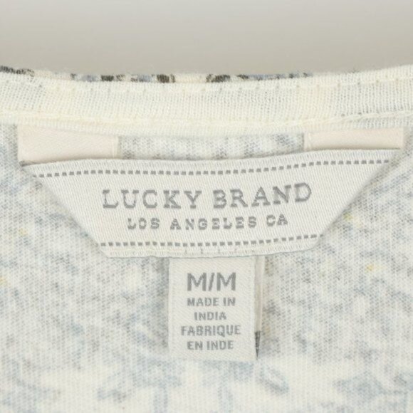 Lucky Brand Women's Medium Yellow Black Split Scoop Neck Tie Hem Cap Sleeve Tee - Picture 8 of 10